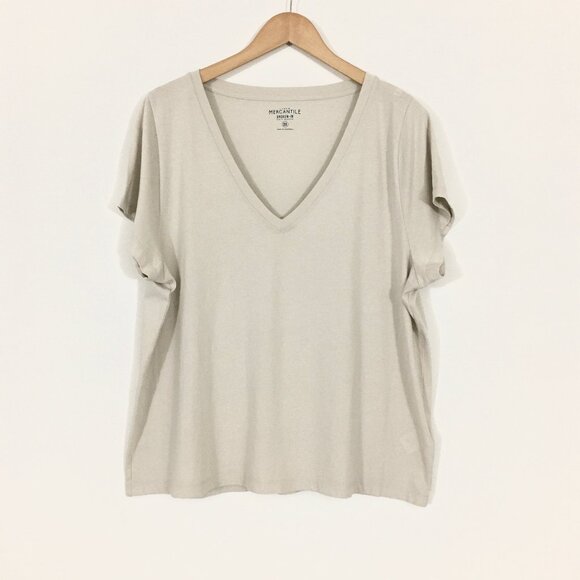 NEW! J.Crew Mercantile Slightly Cropped V-Neck Broken-In T-Shirt Stone - 2X - Picture 2 of 7